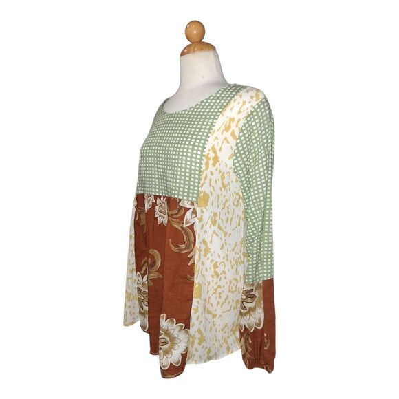 Ces Femme Boho Patchwork Long Sleeve Blouse Women's Size Small Relaxed Fit Top - Picture 4 of 7